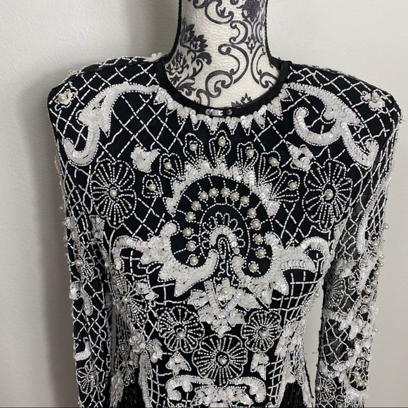 Vintage Negpal Silk Beaded Sequin Midi Dress S - Picture 11 of 16